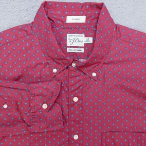 J Crew Shirt Men Large Tall LT Red Geometric Long Sleeve Button Down